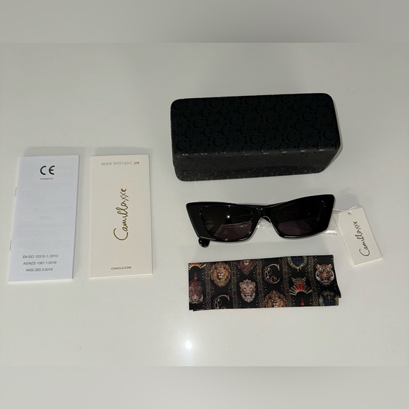CAMILLA “Harbour Views” Black Cateye Sleek Black Boho Chic Classic Sunglasses
